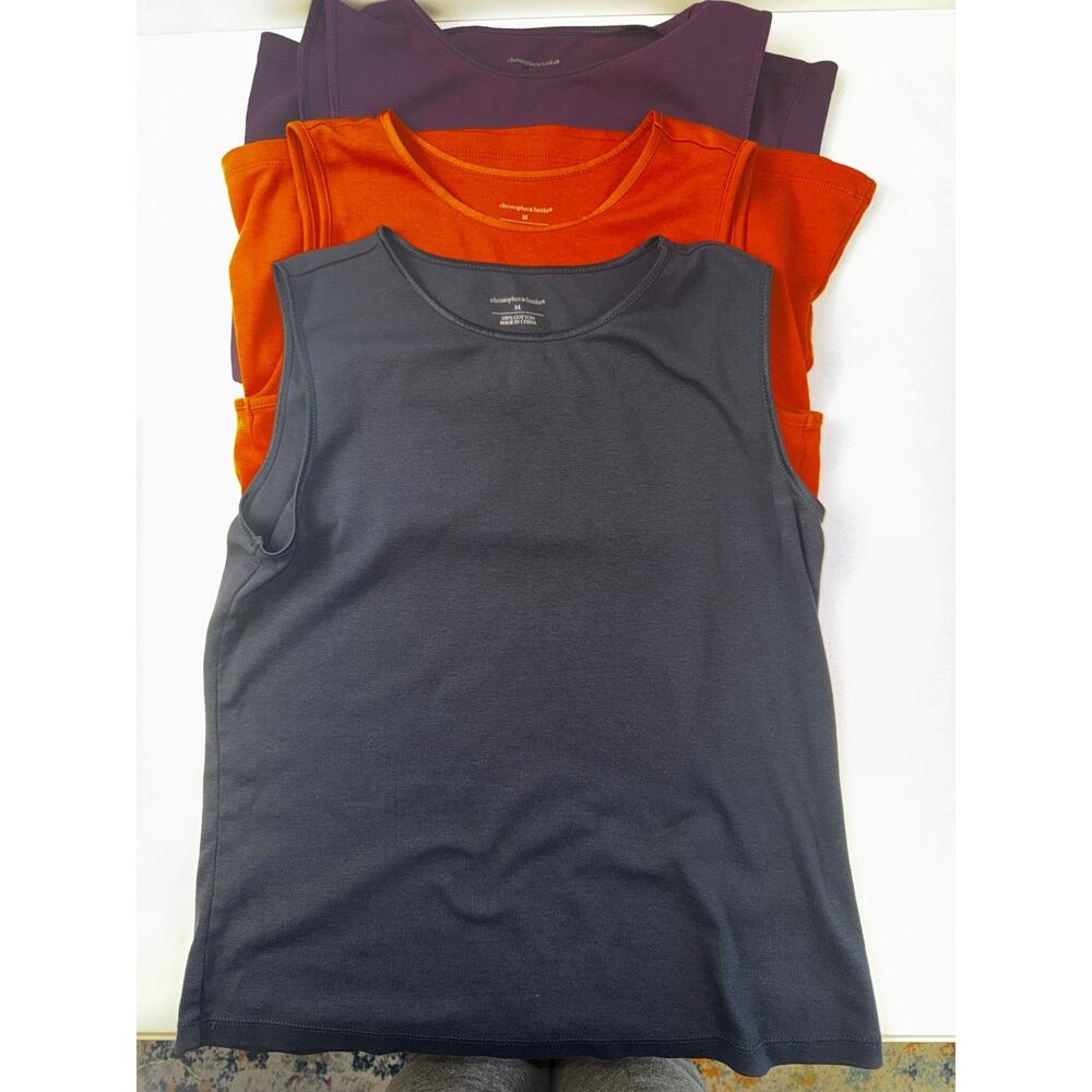 Christopher & Banks Lot of 3 Perfect Tanks Med. Blue Orange & Purple 100% Cotton